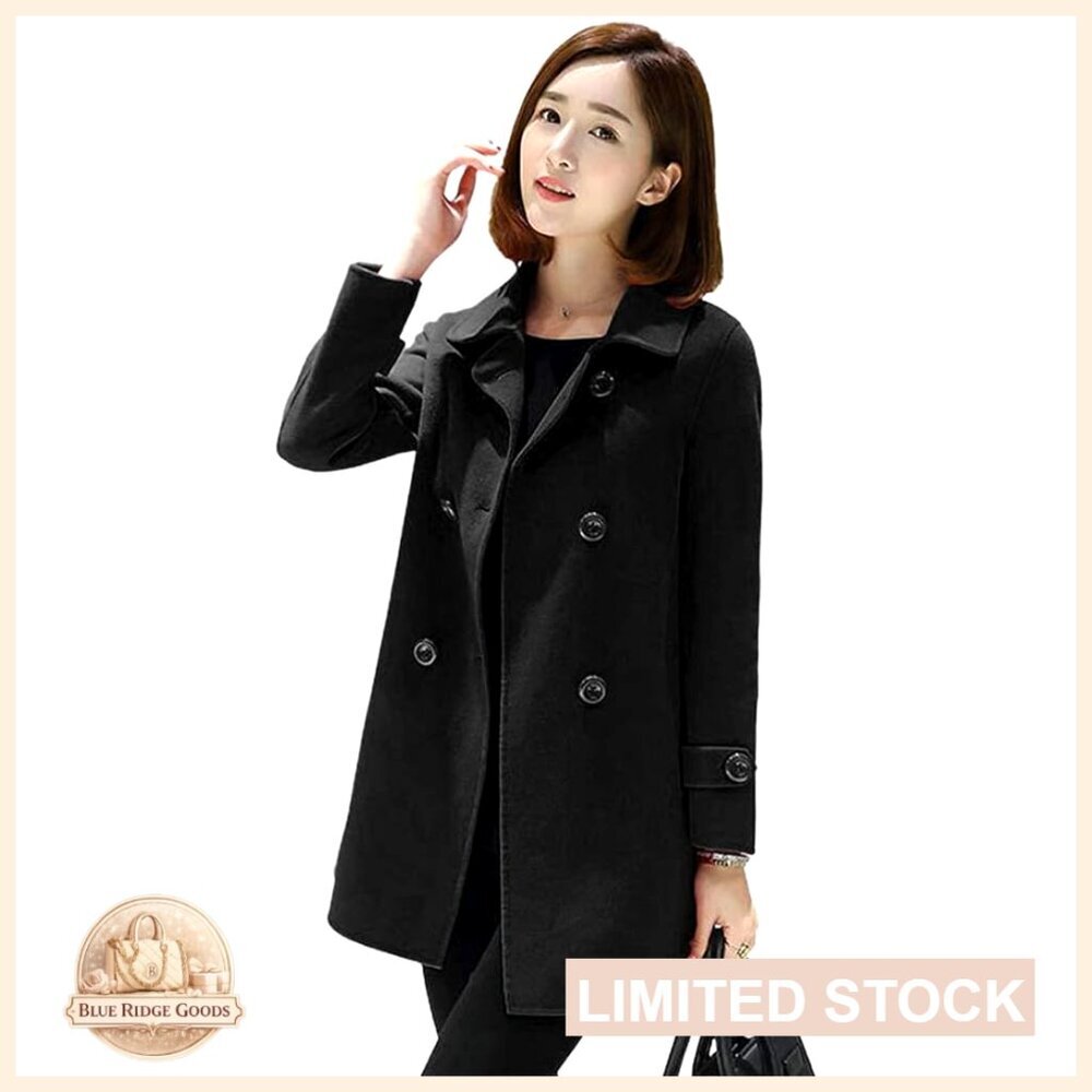 Classic Wool Peacoat Double Breasted Trench Coat Elegant Winter Outerwear